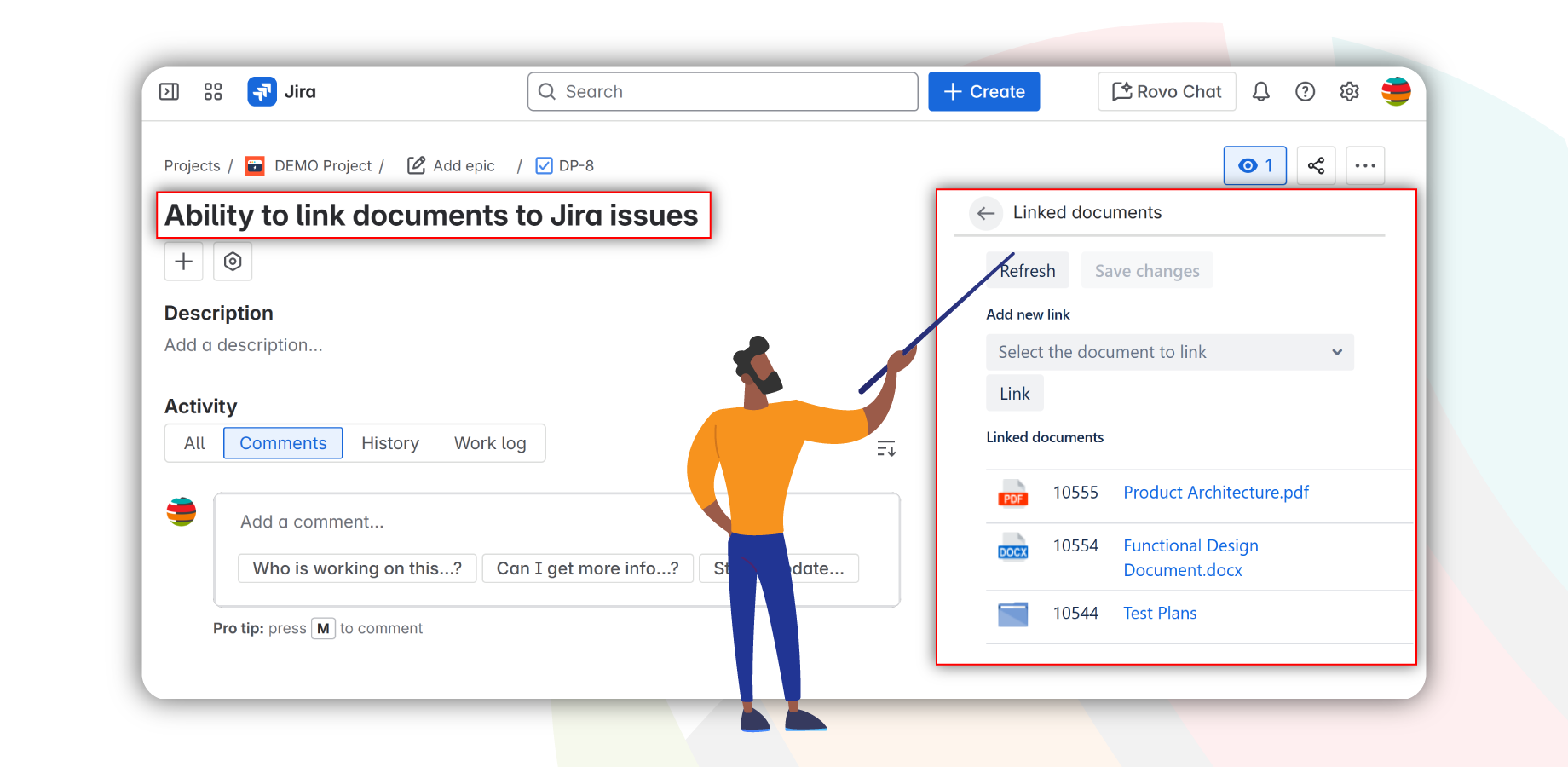Documents and folders linked to a Jira issues