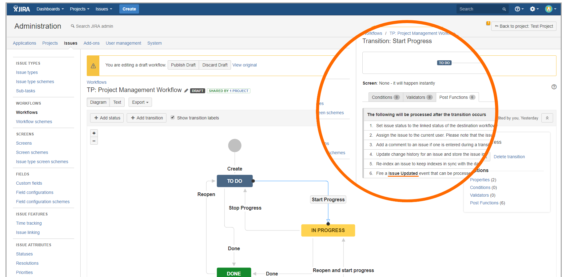 Start progress transition firing an Issue Update event as a Post-function.