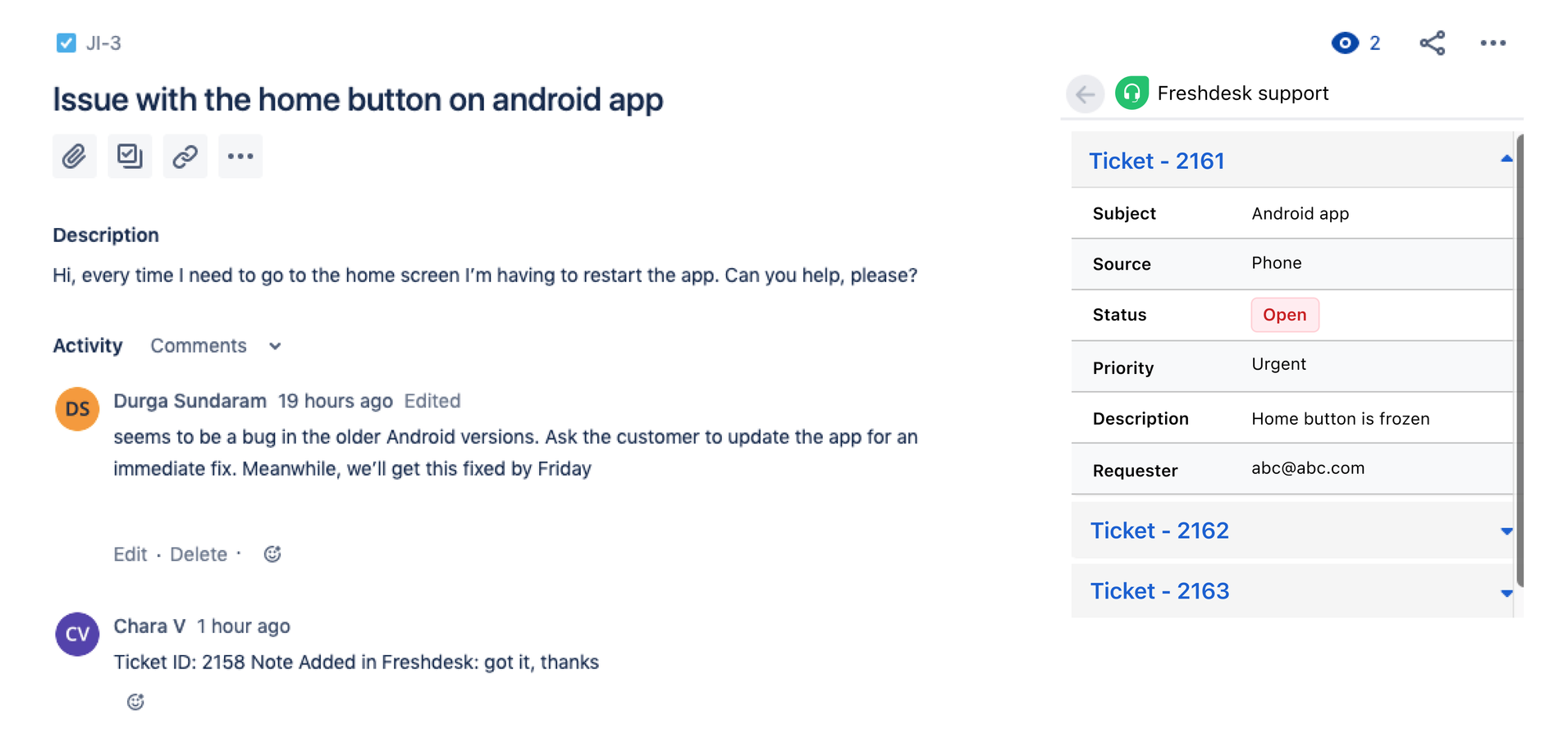 View Freshdesk tickets associated to Jira issues