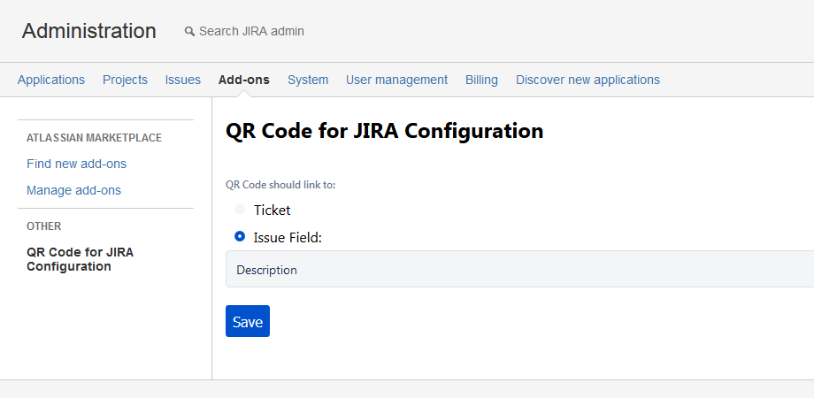 Don't want the QR Code to link to the ticket? You can instead configure the QR Code add-on to link to the text of any issue field.​