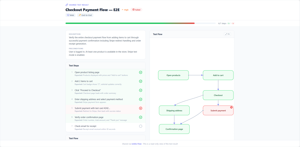 Share a read-only test result via a public link. Recipients see steps, pass/fail status, progress bar, and a visual flow diagram — no login required. Perfect for stakeholder reviews.