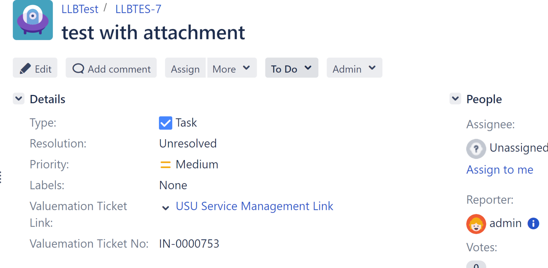 The synchronized Issues und USU Tickets have links to access their counterparts