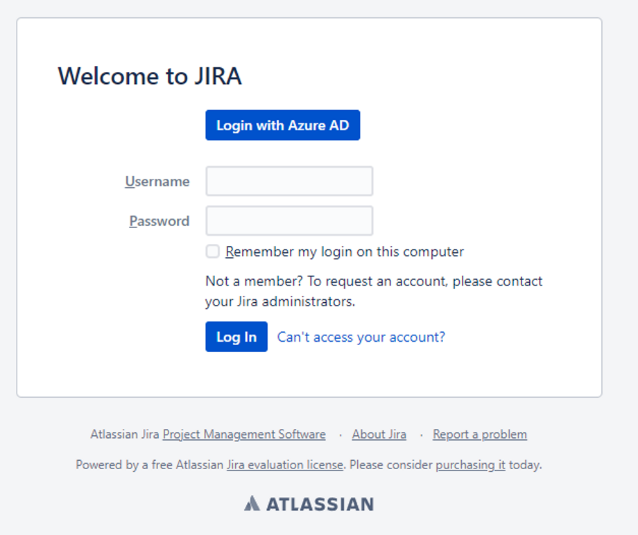 JIRA Login screen.