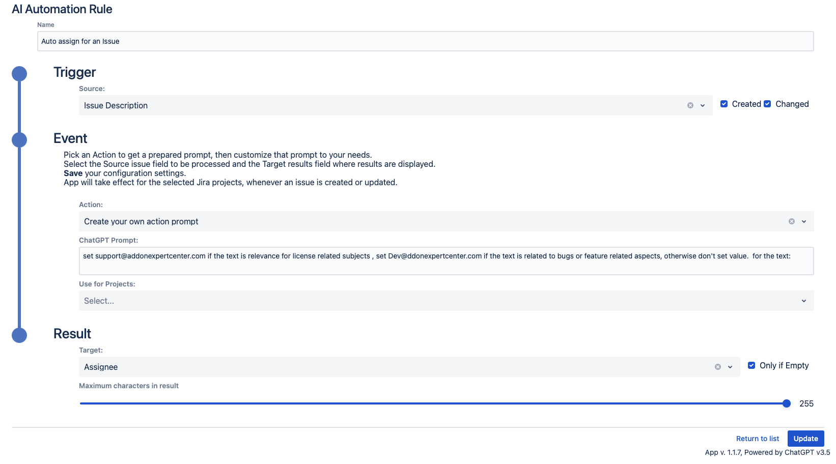 ChatGPT can even assign the right person to the ticket