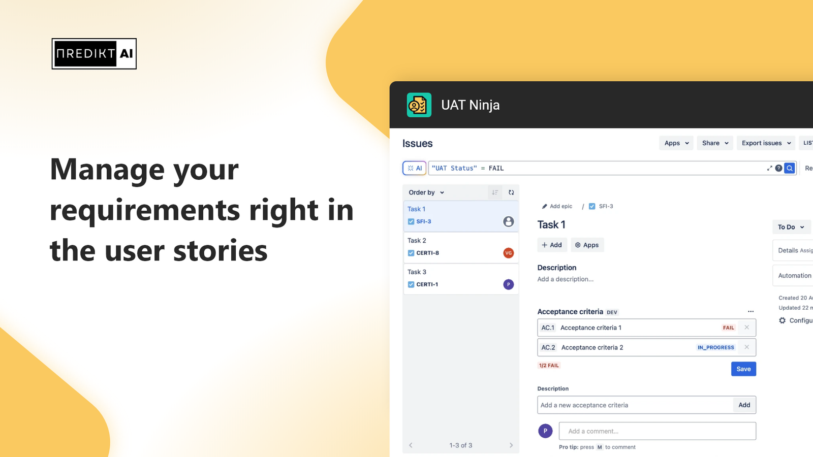 Manage your requirements right in the user stories