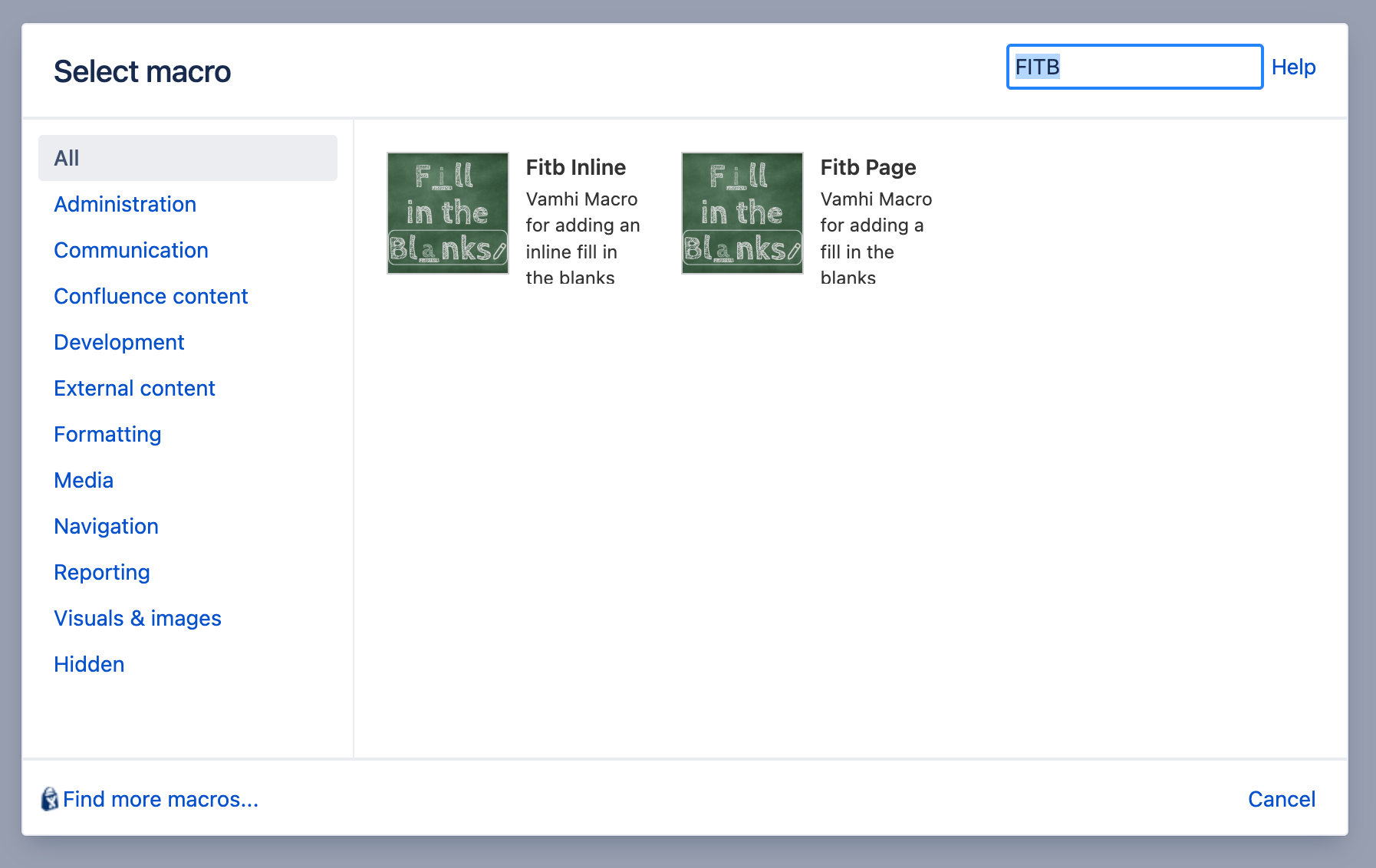 Show the two FITB macro in macro manager in edit mode