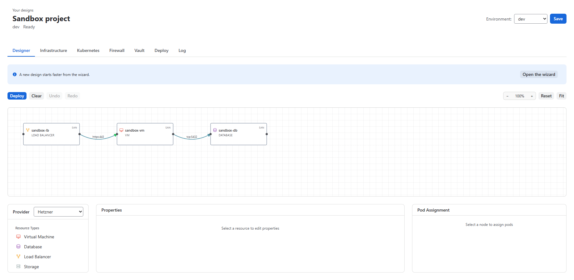 The visual designer inside Jira, with the resource palette and the properties panel.