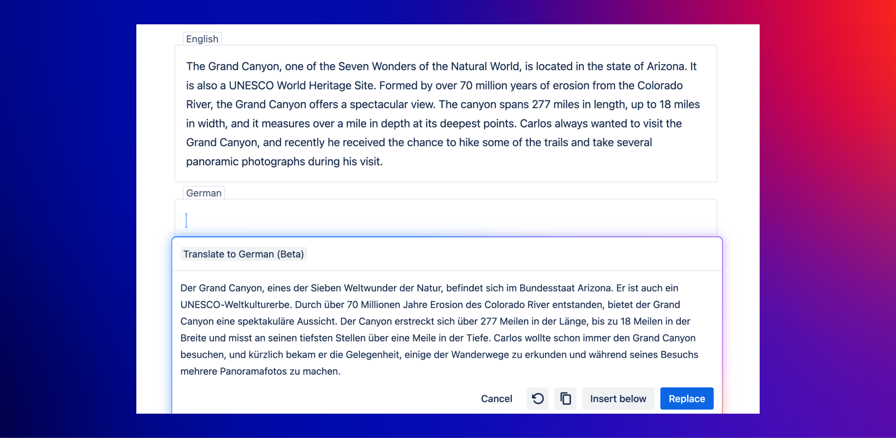 Easily translate content using Atlassian Intelligence (AI) within the language macros.