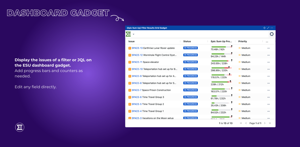 Display the issues of a filter or JQL on the ESU dashboard gadget.
Add progress bars and counters as needed. Edit any field directly.