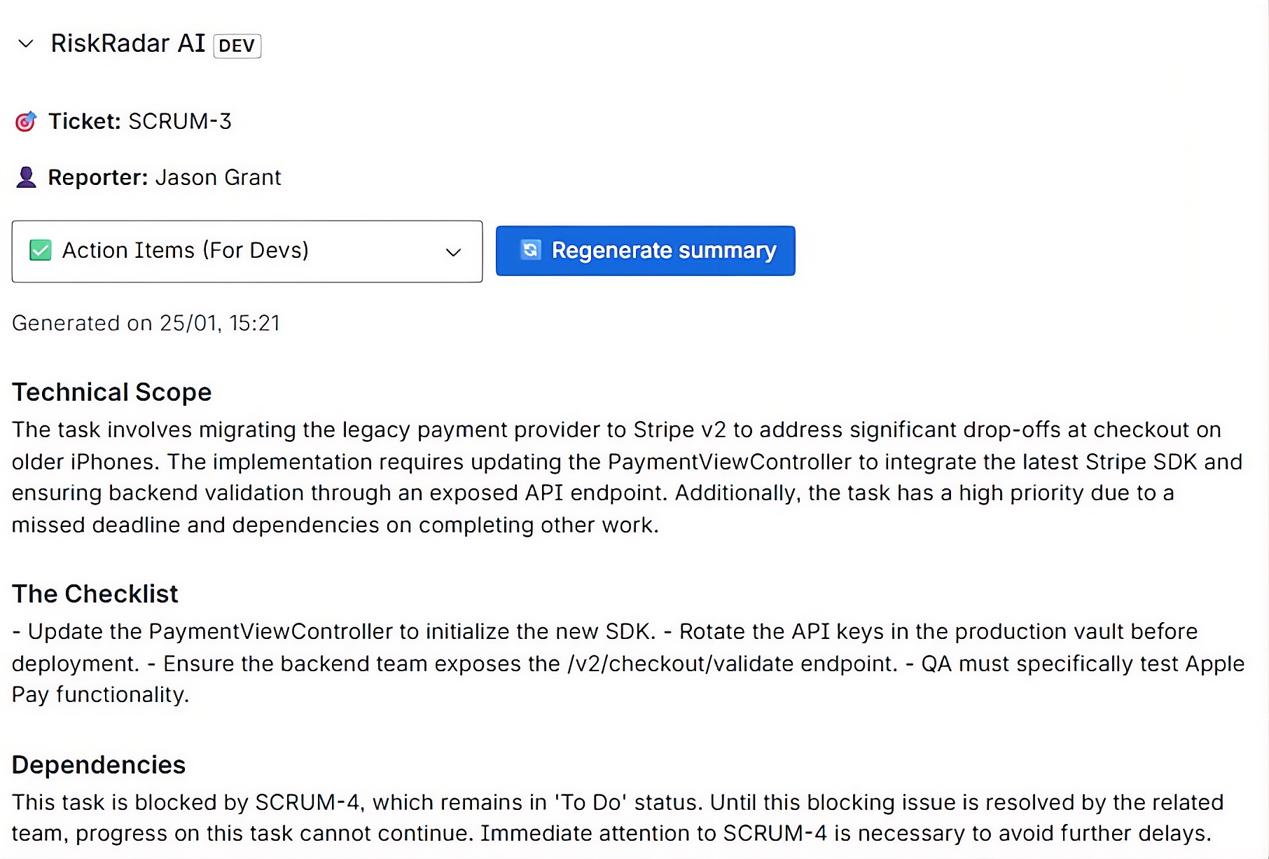 Auto-generated checklists for developers.