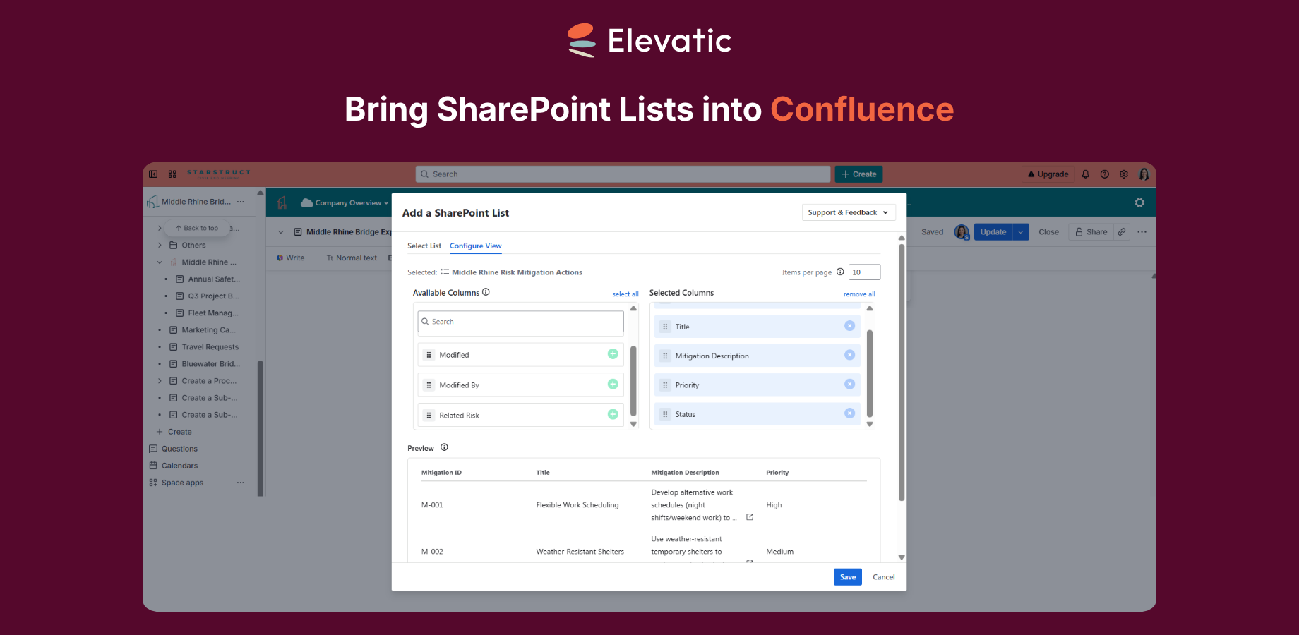 Embed SharePoint lists into your Confluence pages and customize the view by arranging columns with drag-and-drop easily.