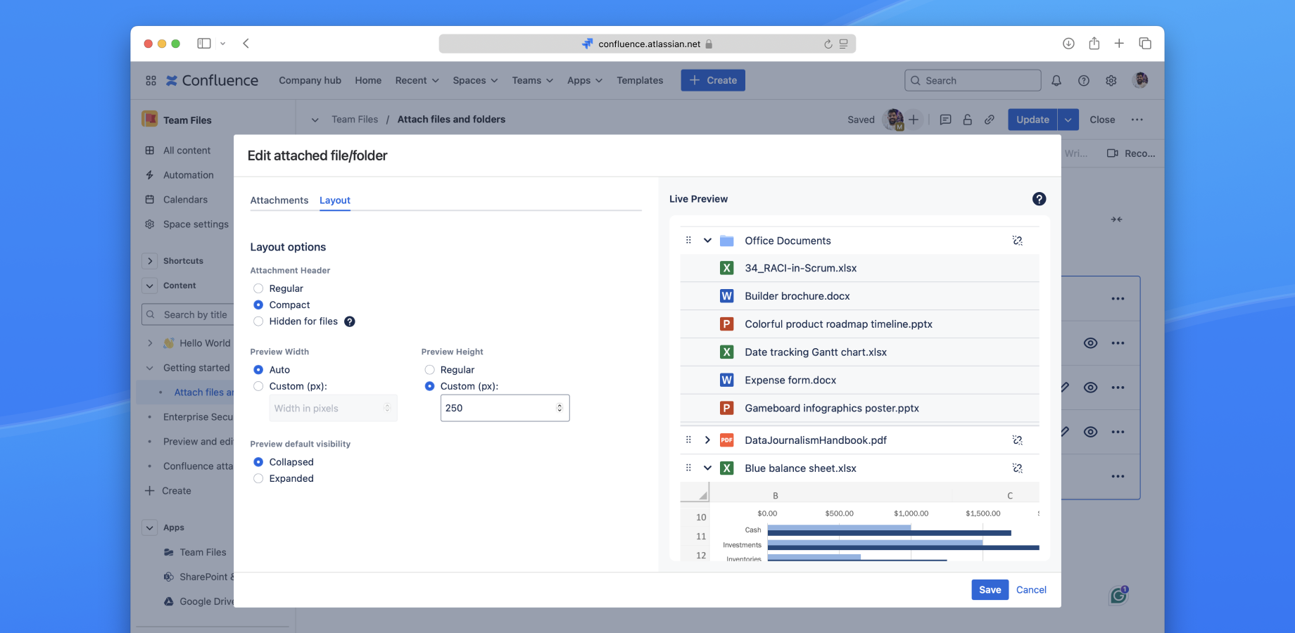 You can update documents attached in your Confluence pages. Real-time collaboration not just for Google Docs but for Microsoft Office files too!