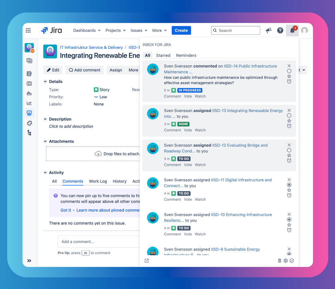 Enriches Jira with a drop-down notifications menu.