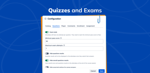 Set exam modes with min pass score and max attempts, Support up to 7 questions types 