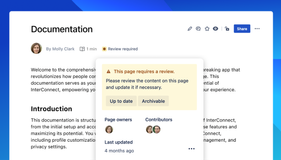 If a page has the "Review required" status, reviewers check for necessary updates or mark the page as obsolete.