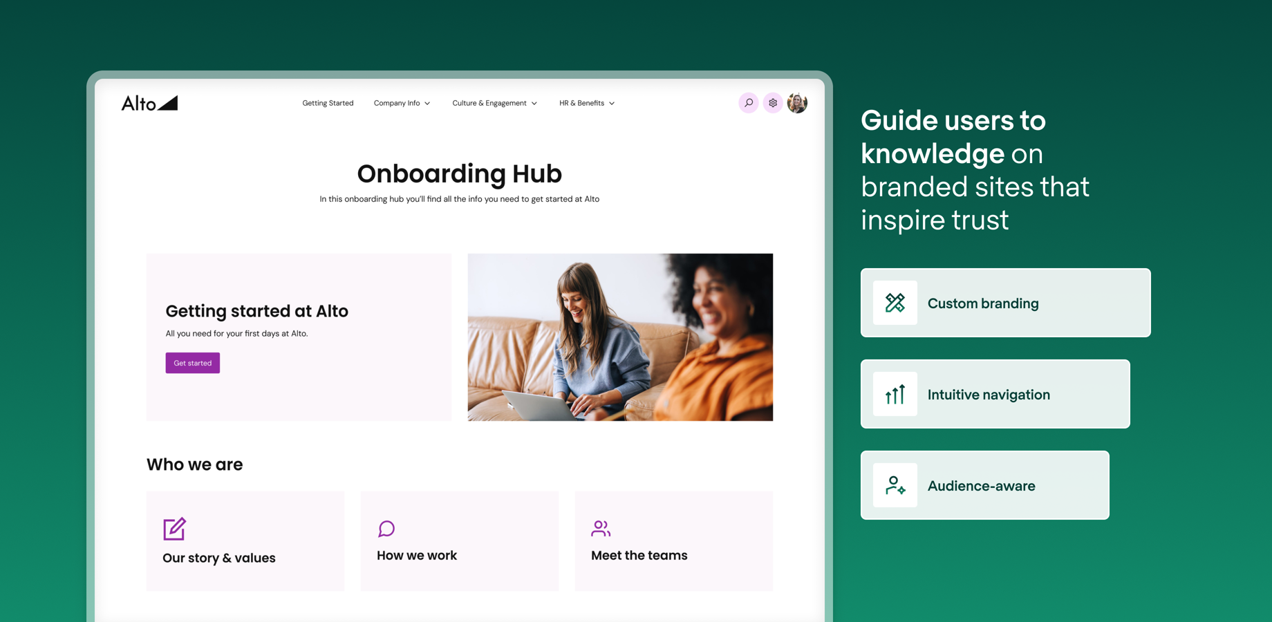 Insert and organize modules — search bars, navigation icons, quick links, issue trackers, and more — to personalize each site around core user needs.