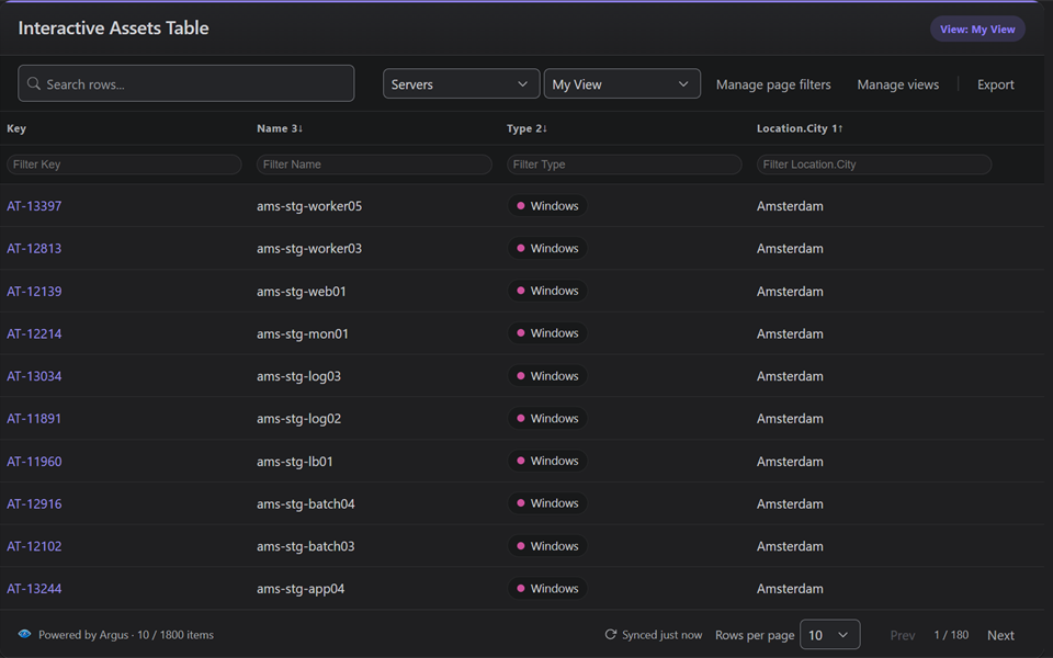 Interactive Assets Table with multi-column sort and column filters