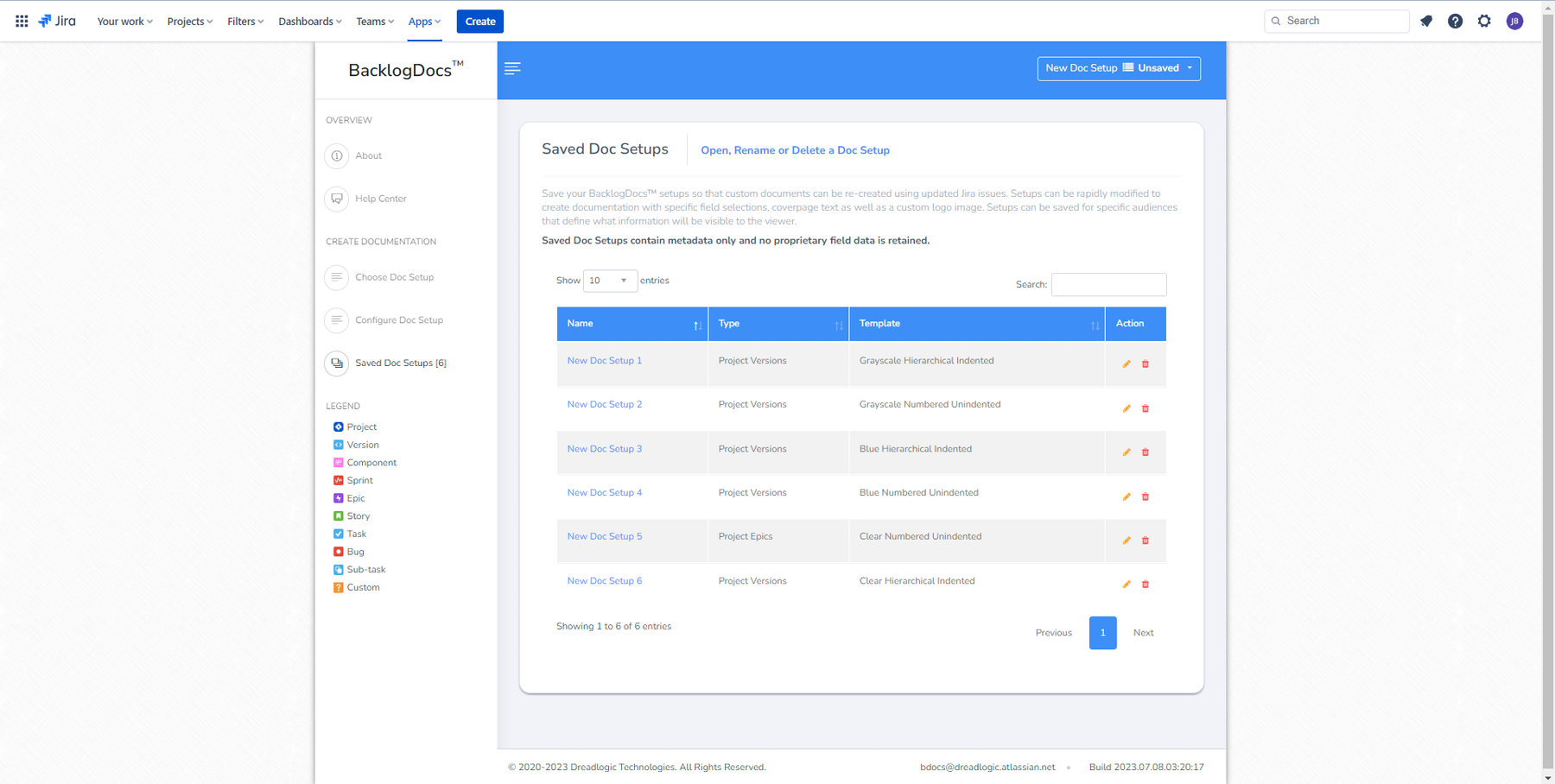 Save current and load previous document setups.