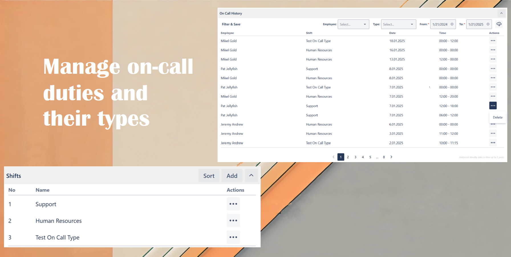 On-call management in the administration panel