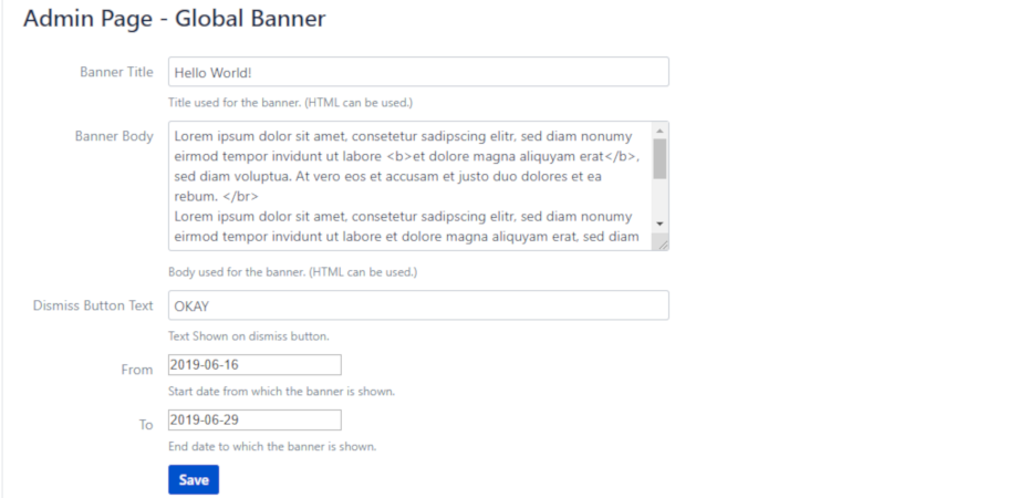Better Announcement Banner admin interface