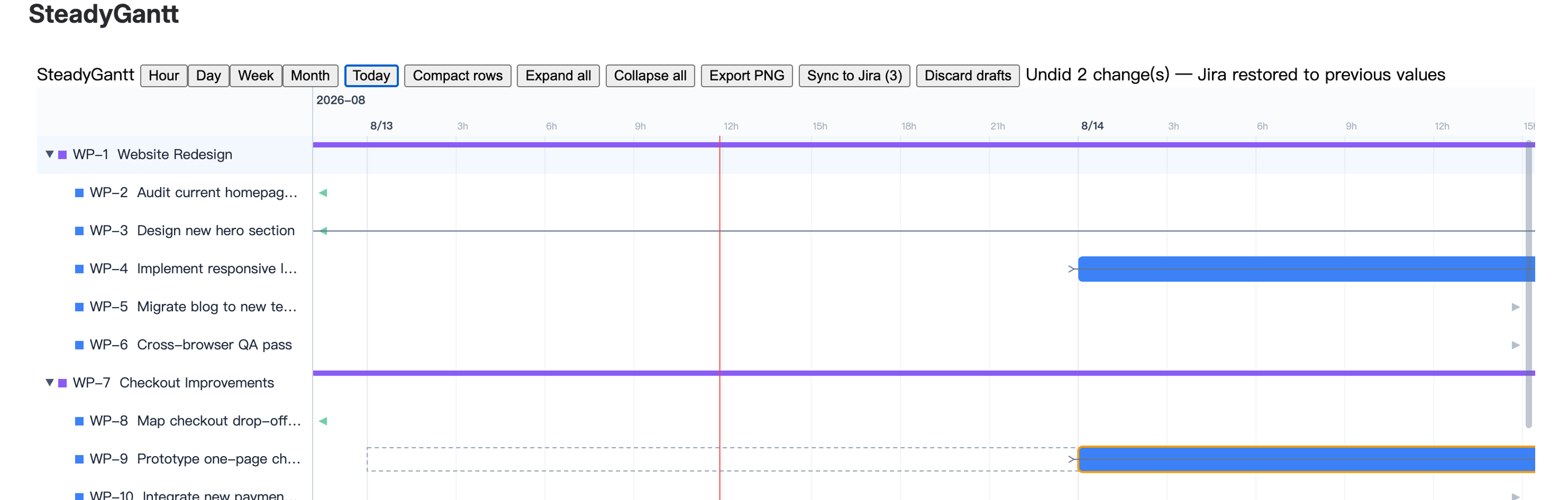 Hour-level planning, restored exactly as you left it