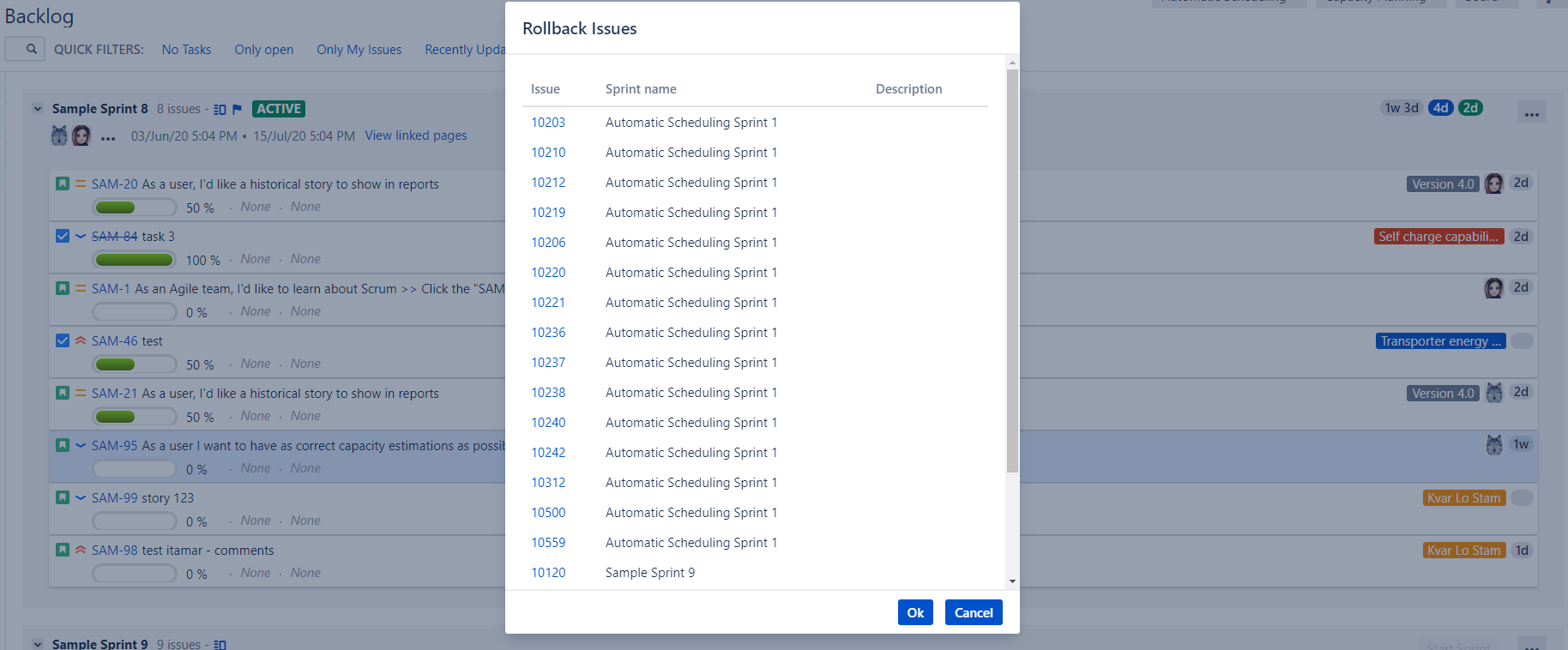 Rollback and Baseline options