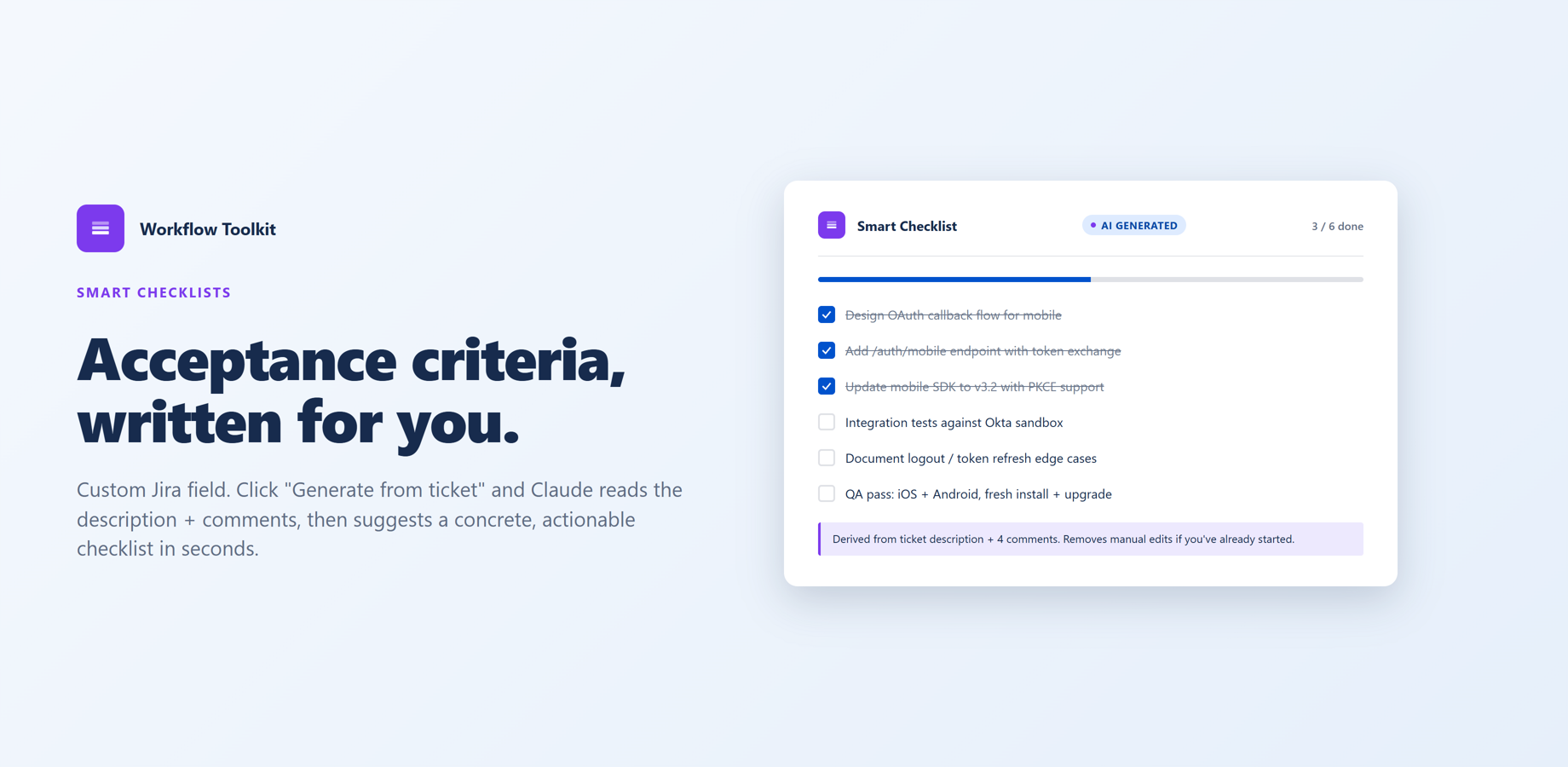 Smart Checklists — AI reads the ticket, suggests items