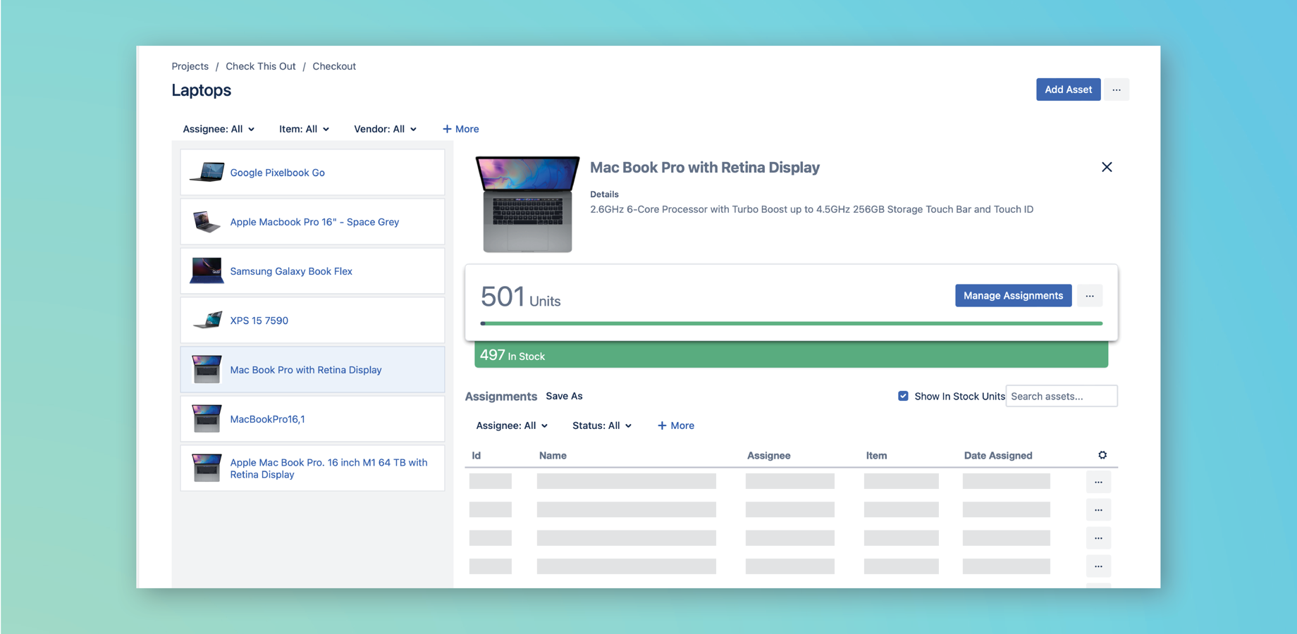 Track and manage assets from built-in asset management, Jira Assets, or support asset managers. 