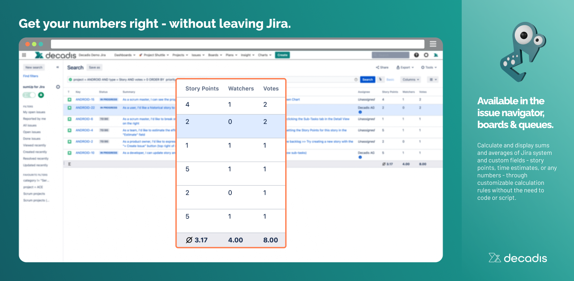 Calculations in boards, queues & issue navigator