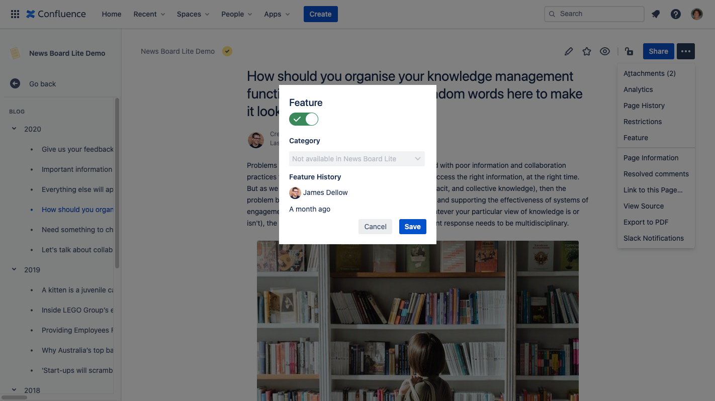 Toggle to set a blogpost as featured