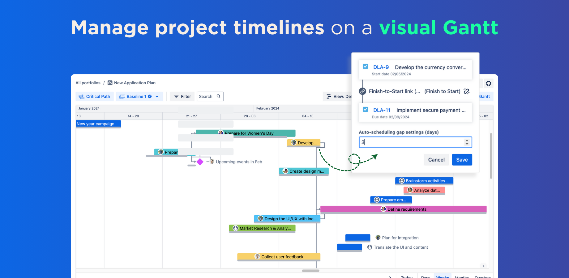 Visualize project timelines on Gantt chart