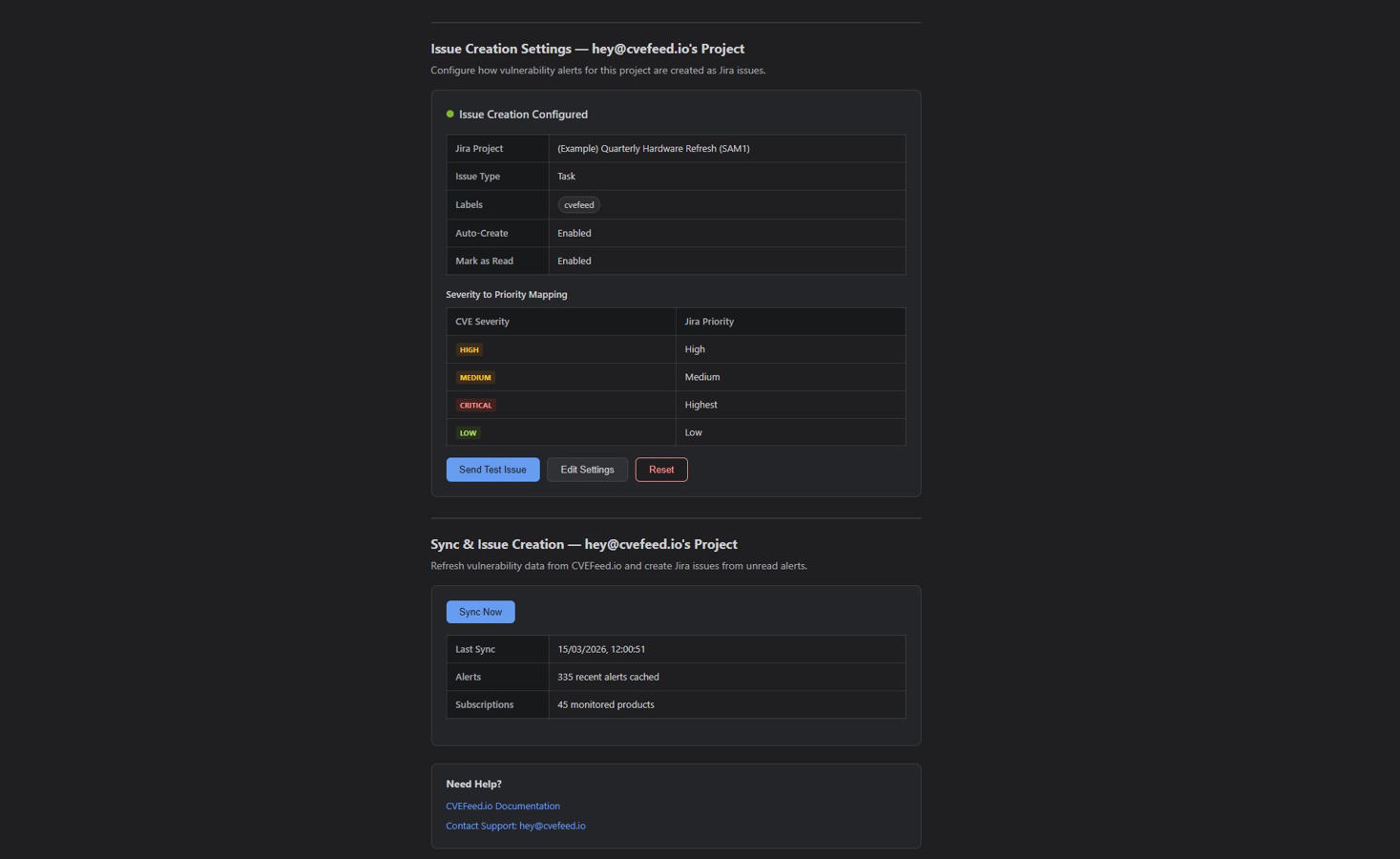 cvefeed.io multi cve vulnerability project management