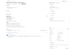 See the issue panel, approval card, and reminder comment together on the request
