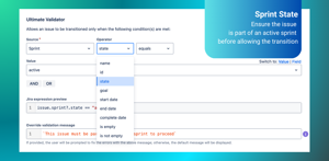 Ultimate Validator – ensure issue is in an active sprint before transition – use this Jira workflow validator to enforce agile rules with no coding needed.