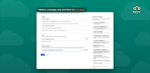 One settings page per field: the pattern, the message people see, a test box, a Rovo generator and ready-made templates.