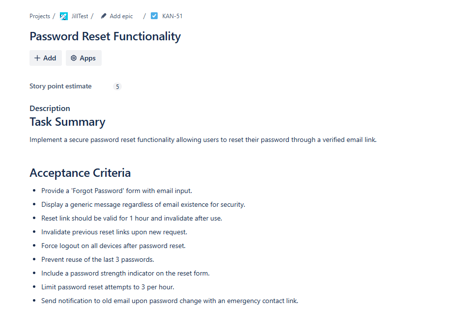AI-generated task with clear summaries and detailed acceptance criteria, ready to keep your team aligned and productive