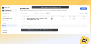 Build the habit of solving problems for good. Track short and long-term topics, reorder by priority, and mark solved. Missed Scorecard goals and overdue To-Dos drop straight into your Issues list for L10 meetings.