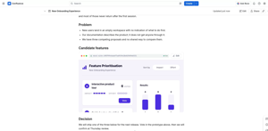 A live, interactive mini-site running inline on a Confluence page - the real prototype, not a screenshot of one. Teammates click, filter and vote without leaving the page.
