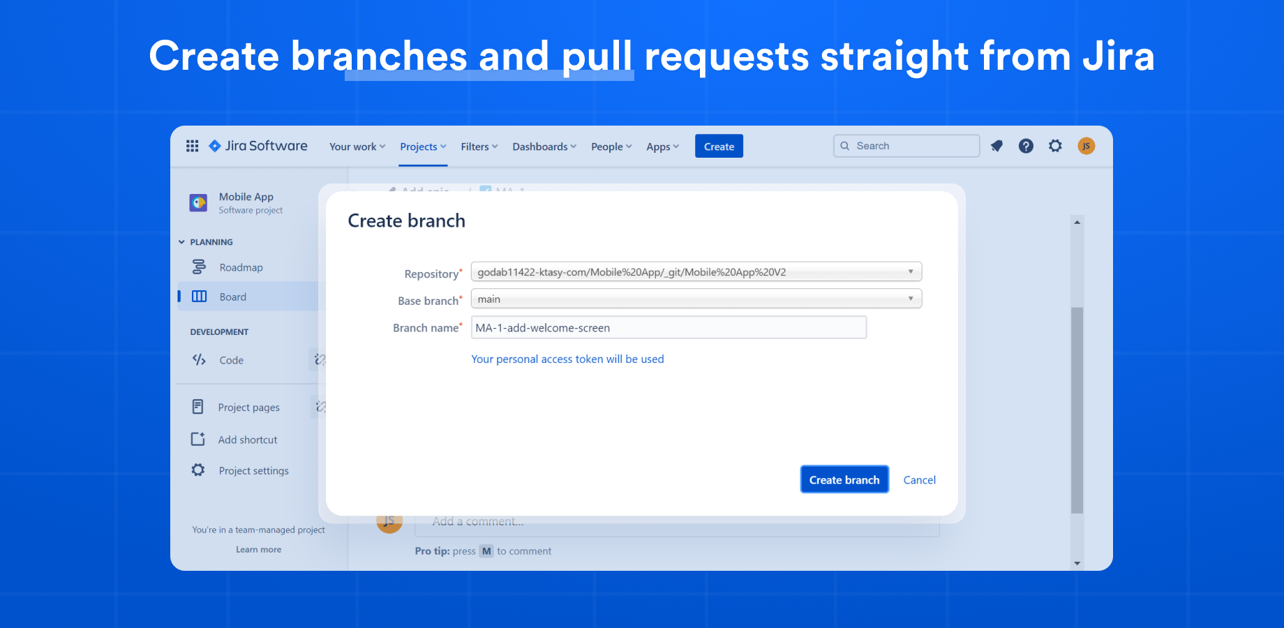Create branches and pull requests