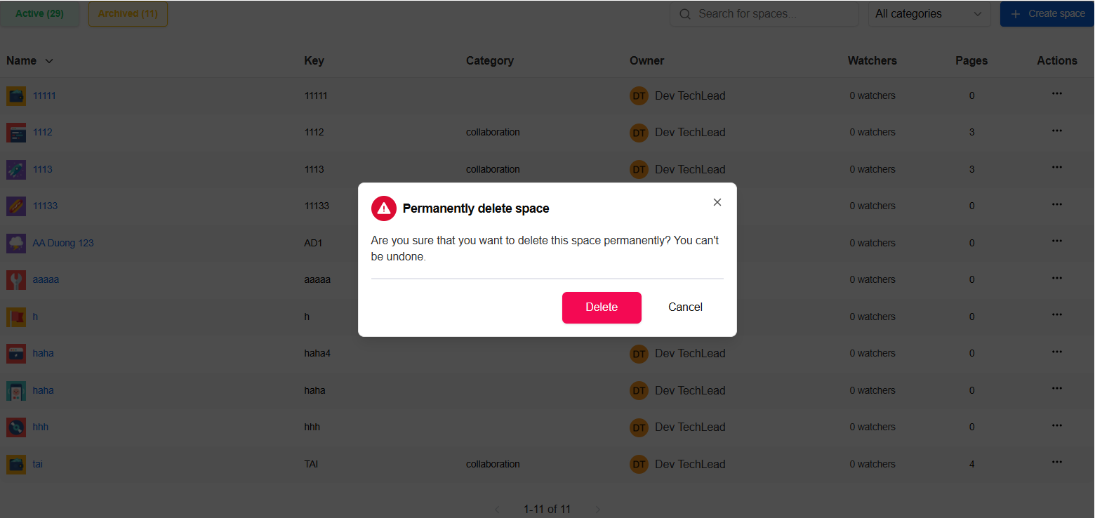 Warning message before permanent deletion
