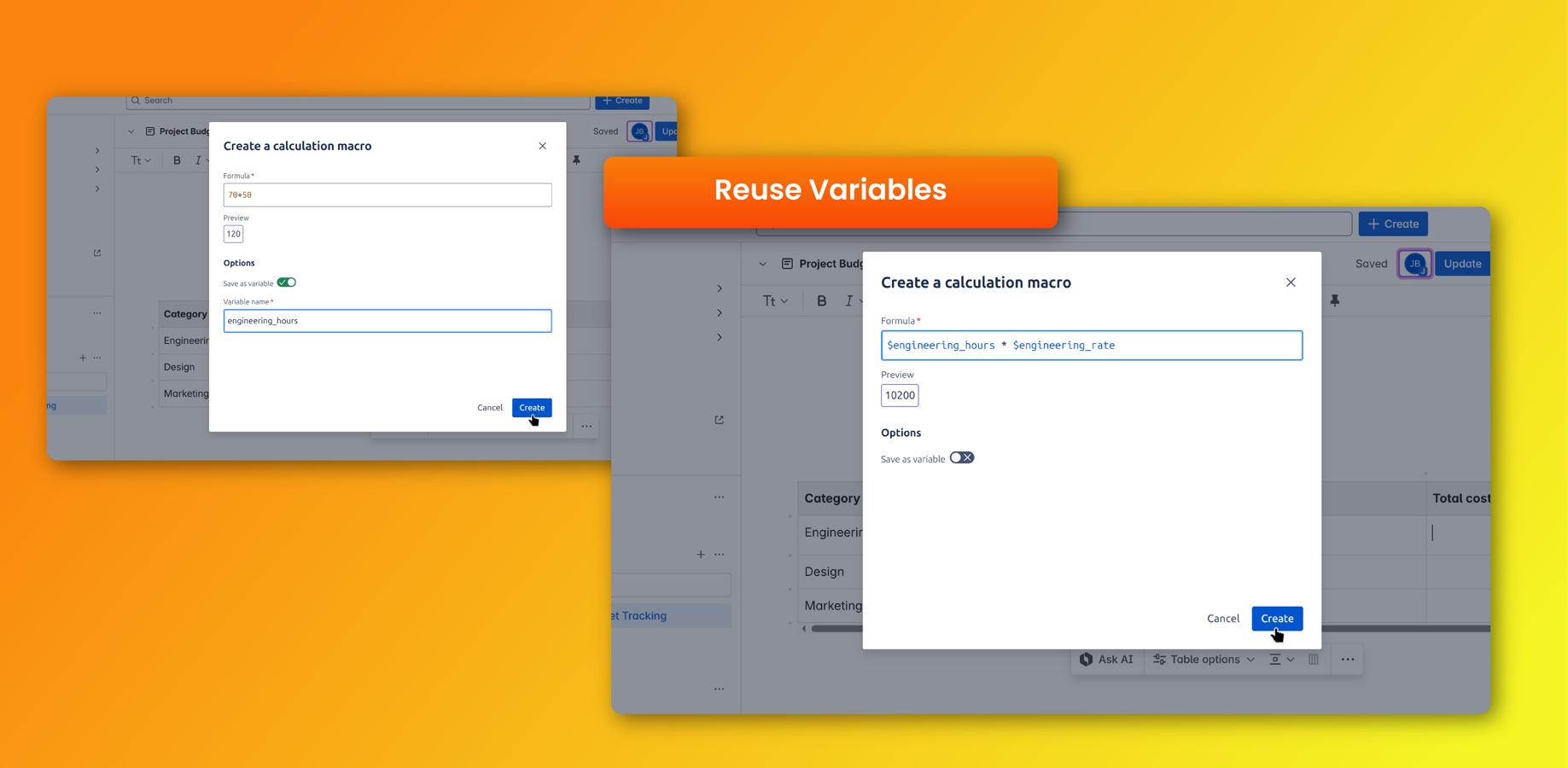 Save calculations and reuse the results with the variables