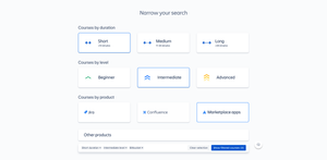 Apply filters to find courses based on their duration, level, or product.