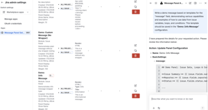 Message Panel Assistant helps create templates using AI. Describe your needs in plain language and get generated configurations with issue variables, loops, and conditions ready to apply.
