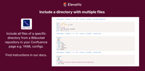 Include files from directories with the "Include Directory" macro. Helps you to have a list of files of a directory in Confluence, e.g. YAML configs. If you add files to that directory, you will see them in Confluence.
