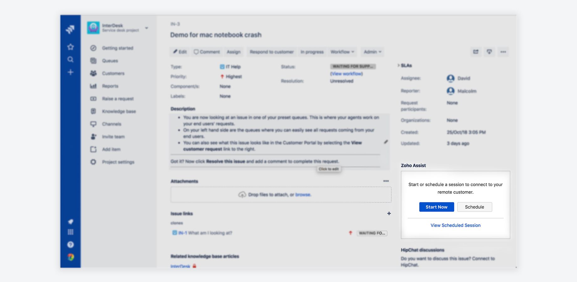Start or schedule a remote support session.