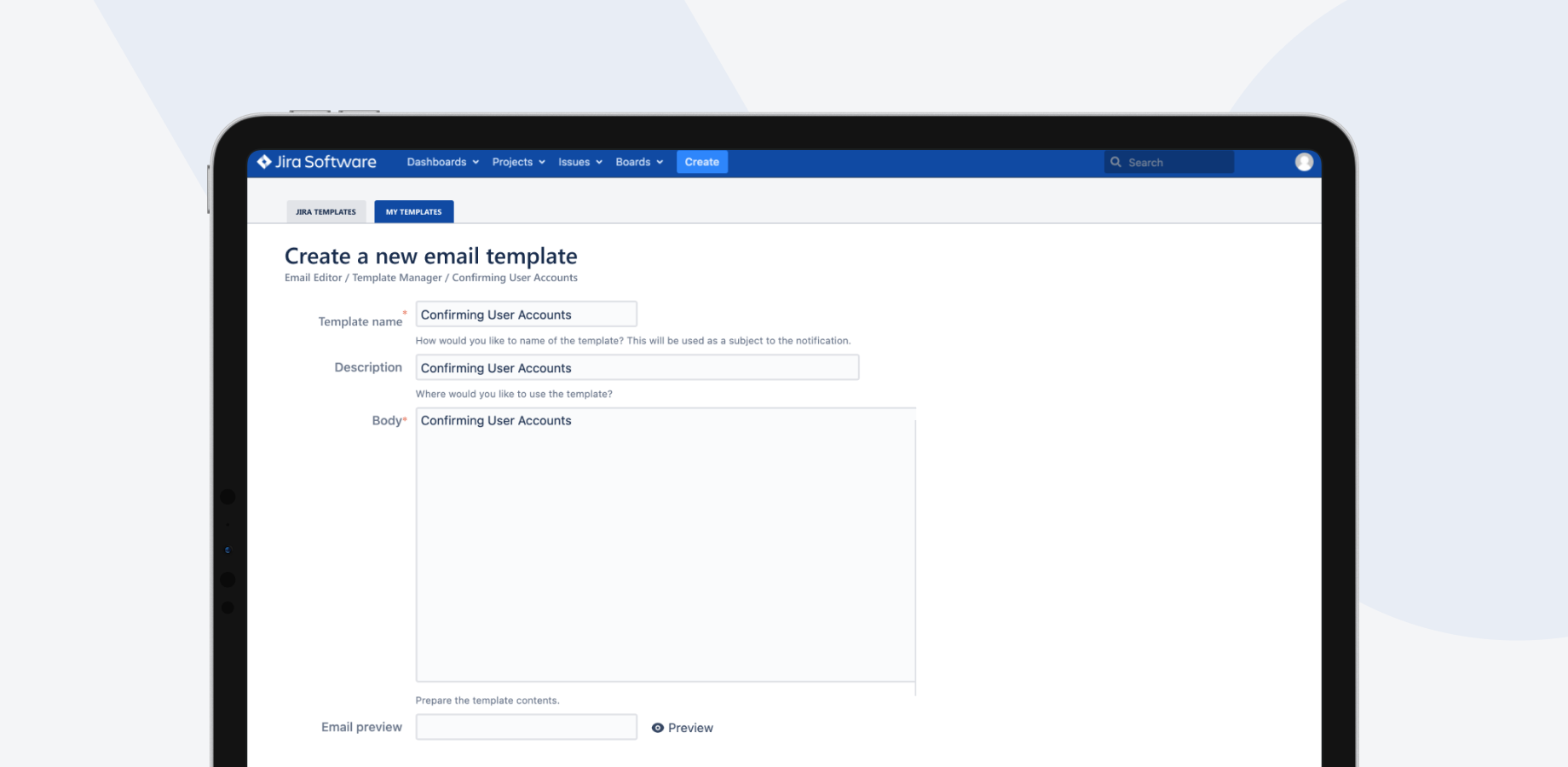 Create new email template