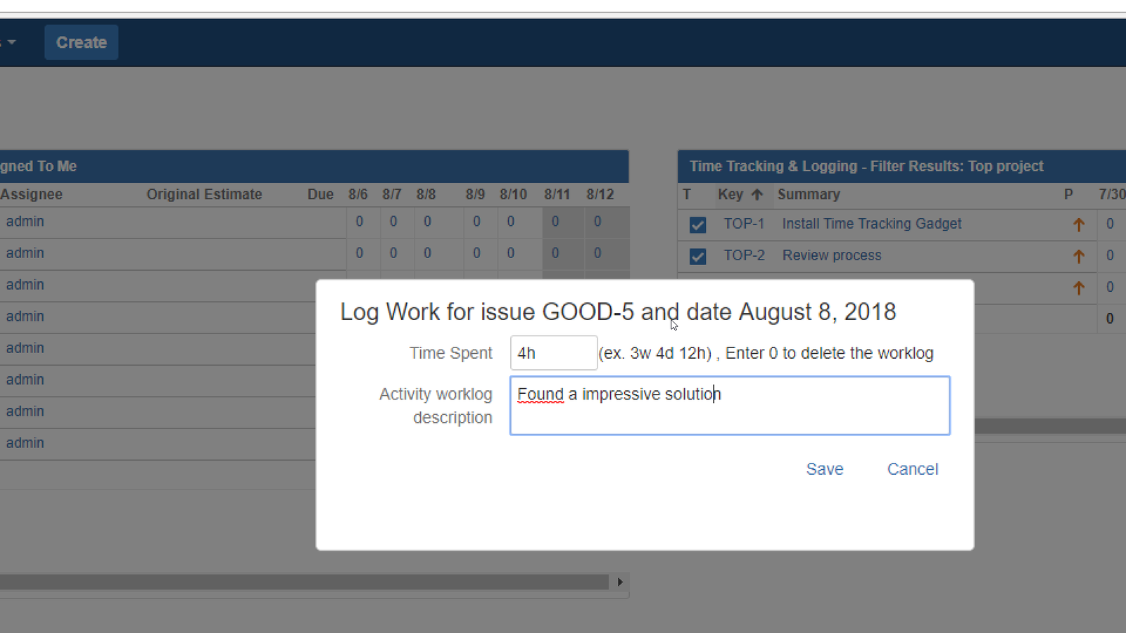 Input your work log from the Dashboard, powerfull time saving