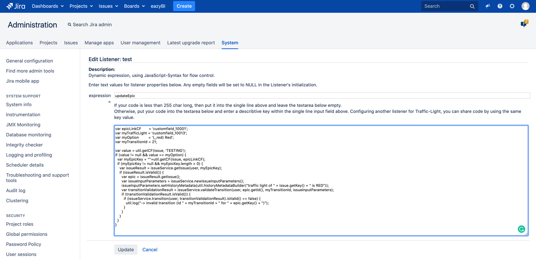 Specify a workflow post function or create/update issue listener to automize your business