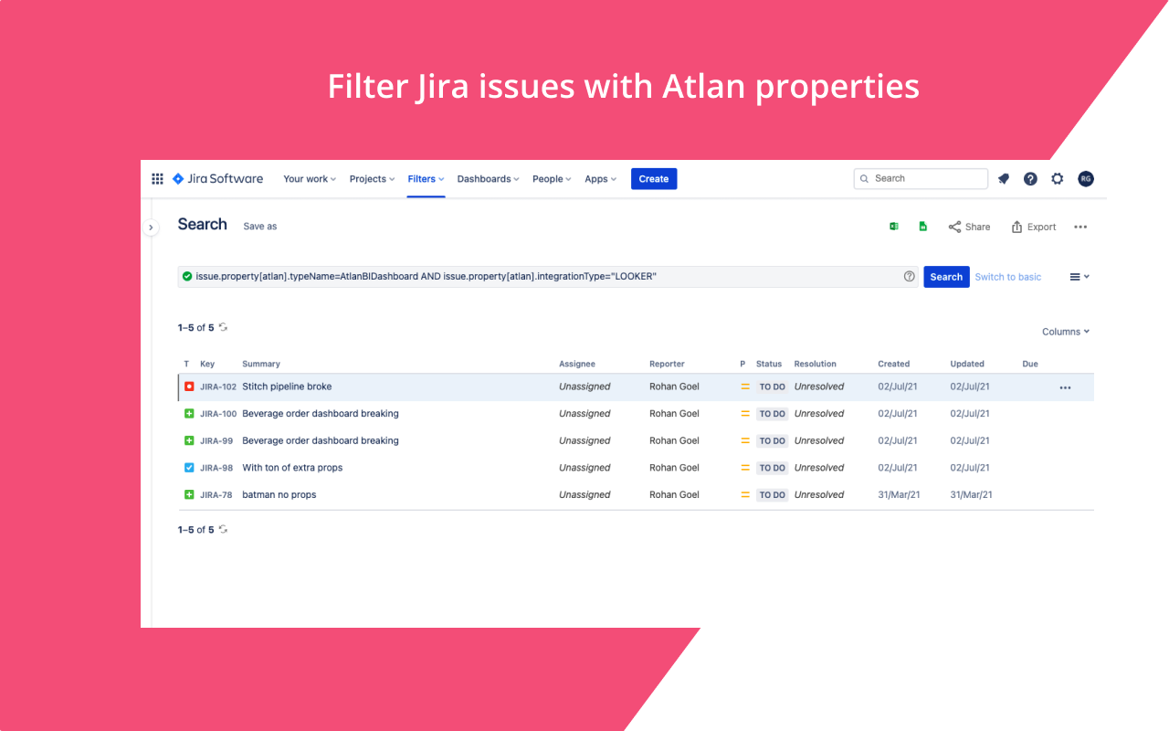 Search Jira issues with Atlan properties