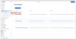 Access App settings from the Issue Templates sidebar menu to configure admin permissions.